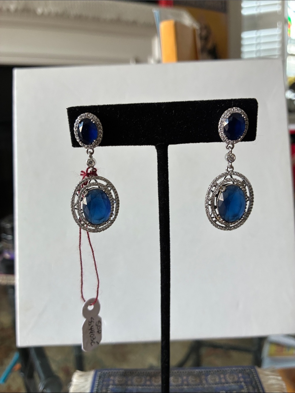 Elegant Blue Crystal Drop Earrings - Silver Tone